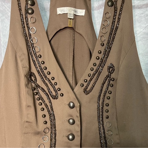 LUCY PARIS Brown Steam Punk Victorian Style Vest with Brass Look Buttons & Beads - Picture 6 of 14